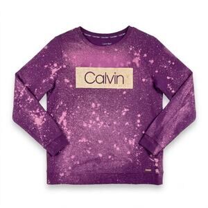 Calvin Klein Spatter Print Sweatshirt Purple Gold Foil Logo Casual Womens Medium